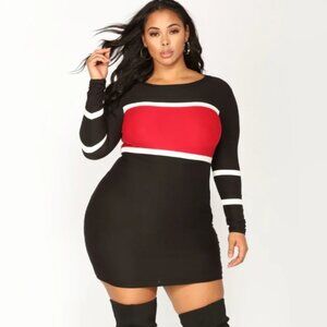 Fashion Nova Kacie Midi Mini Black Red White Dress 3X EUC